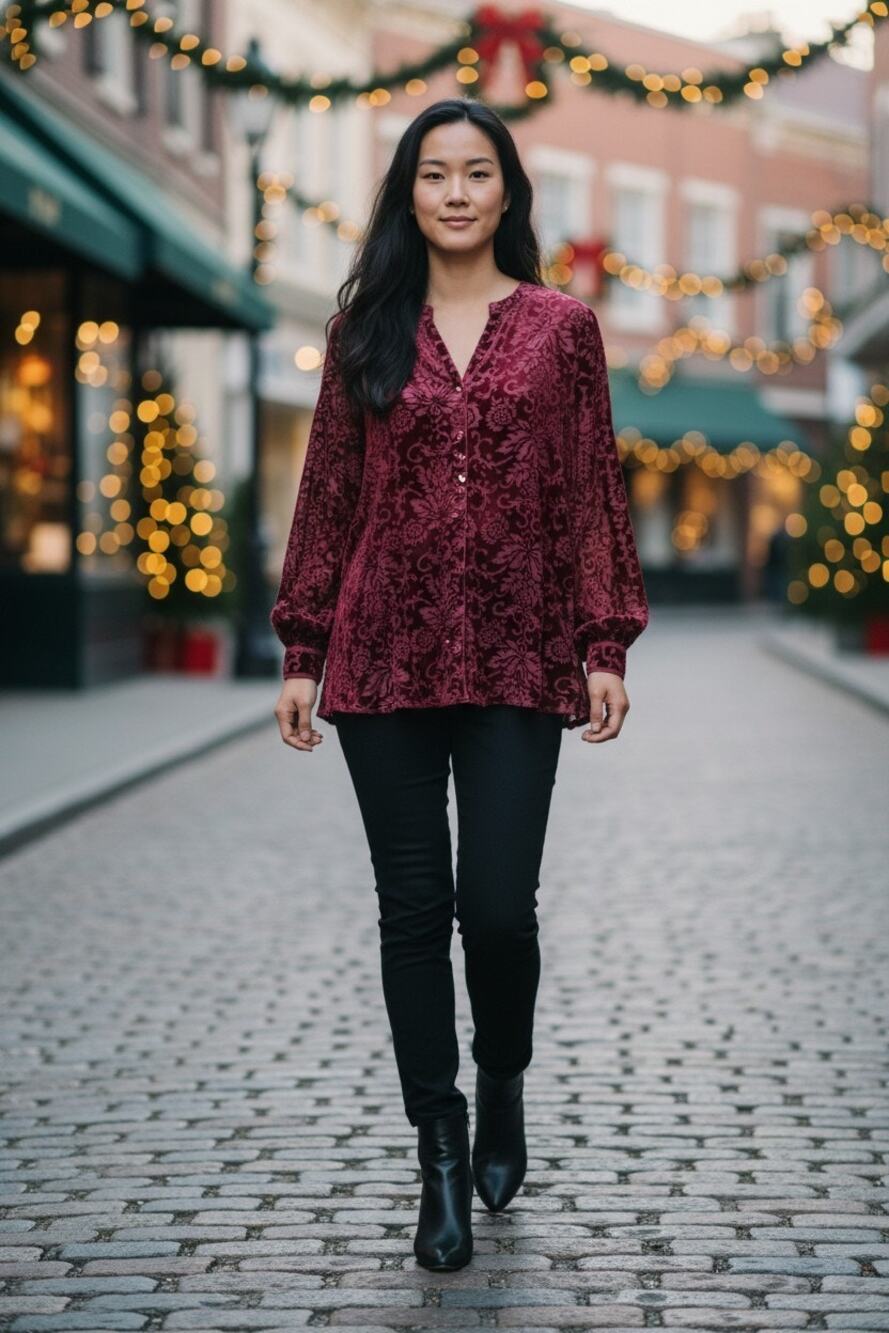 Sundance Regina Burgundy Velvet Burnout Floral Silk Blend Button-Up Sz small